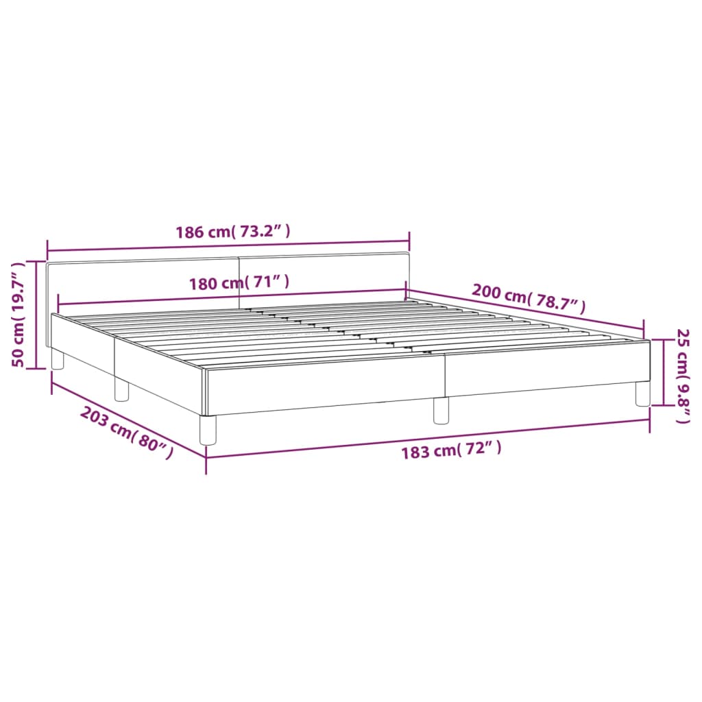 Bed Frame without Mattress Light  180x200 cm Super King Velvet