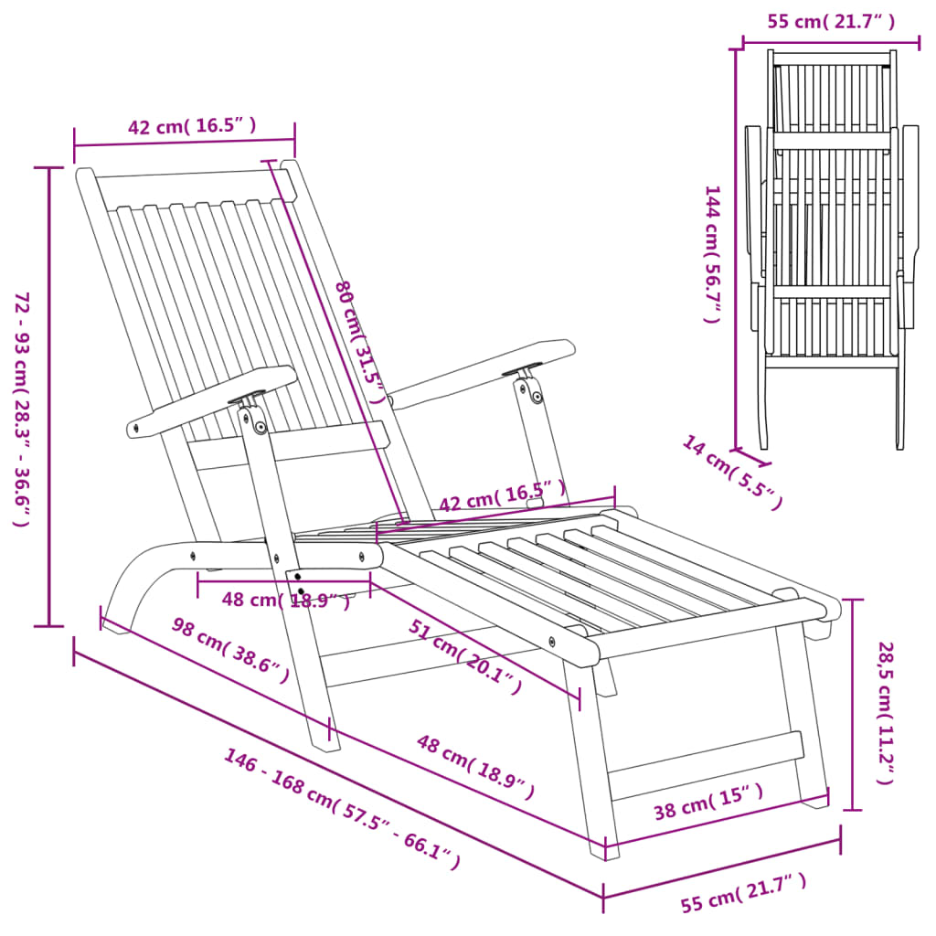 Outdoor Deck Chair with Footrest and Table Solid Wood Acacia , Furniture -> Outdoor Furniture -> Outdoor Seating -> Sunloungers , Durable,eligant,Furniture -,Home & Garden -,Modern Design,new-305021,Outdoor Furniture -,Outdoor Seating -,Sunloungers,Wooden