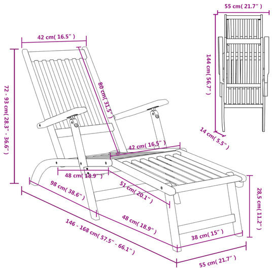 Outdoor Deck Chair with Footrest and Table Solid Wood Acacia , Furniture -> Outdoor Furniture -> Outdoor Seating -> Sunloungers , Durable,eligant,Furniture -,Home & Garden -,Modern Design,new-305021,Outdoor Furniture -,Outdoor Seating -,Sunloungers,Wooden