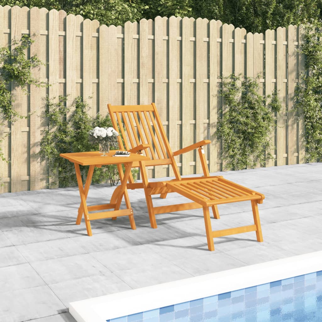 Outdoor Deck Chair with Footrest and Table Solid Wood Acacia , Furniture -> Outdoor Furniture -> Outdoor Seating -> Sunloungers , Durable,eligant,Furniture -,Home & Garden -,Modern Design,new-305021,Outdoor Furniture -,Outdoor Seating -,Sunloungers,Wooden