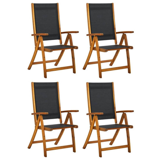 Set of 4 folding garden chairs made of solid acacia wood and textilene, ideal for outdoor furniture and lounge areas.