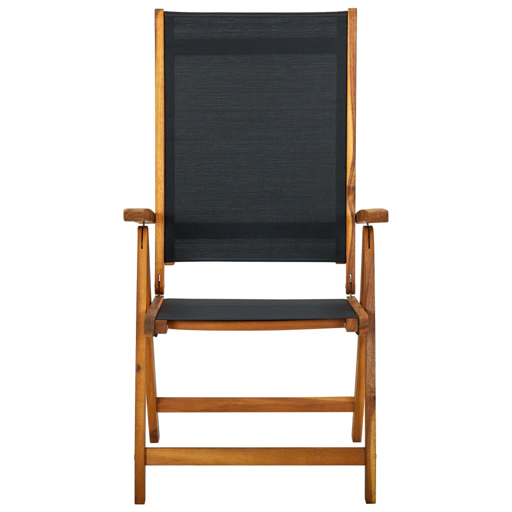 Folding garden chair made of solid acacia wood and textilene, perfect for outdoor lounge furniture in garden or patio.