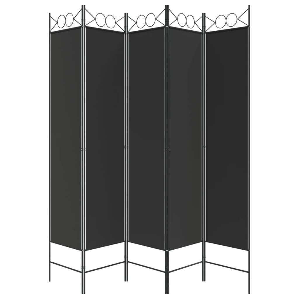 5-Panel Room Divider Black 200x200 cm Fabric