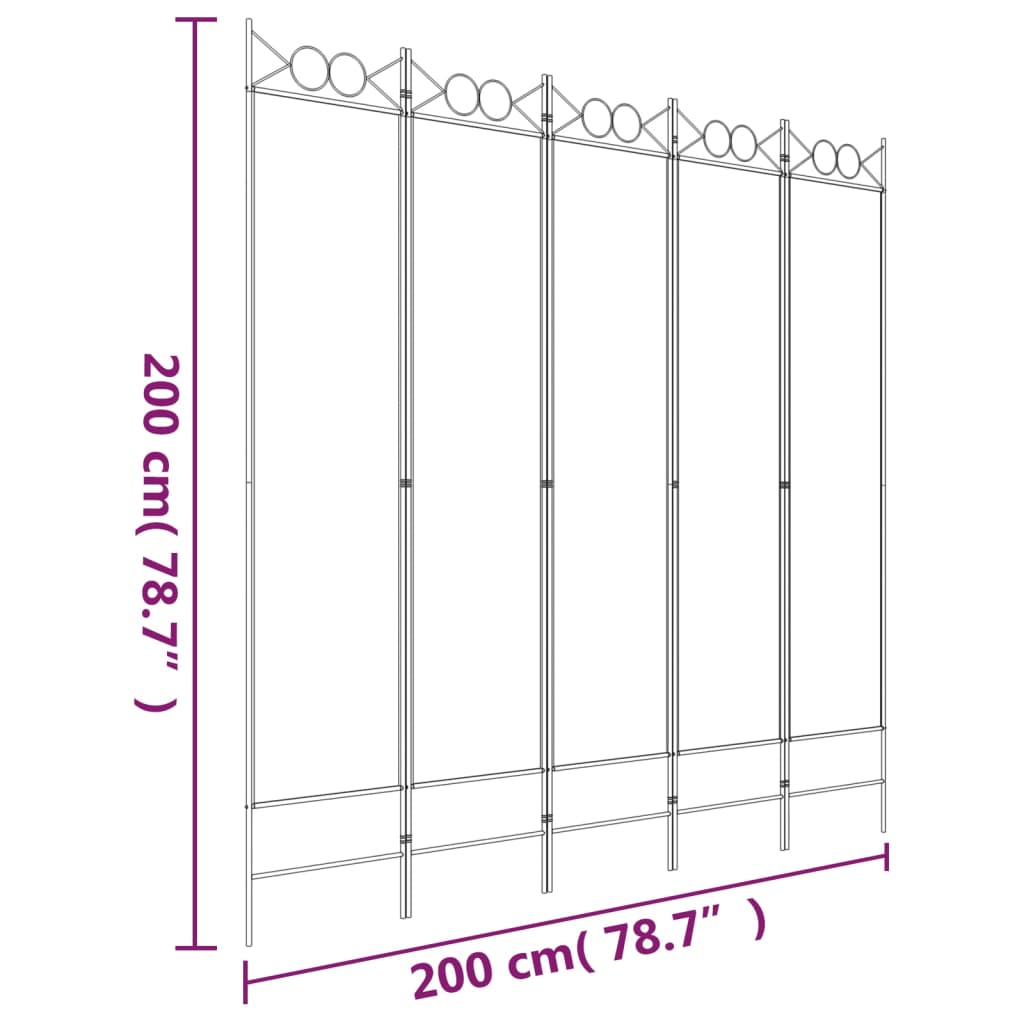 5-Panel Room Divider Black 200x200 cm Fabric