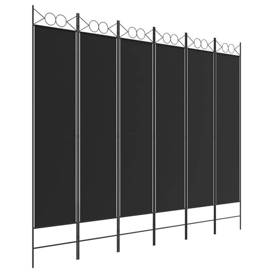 6-Panel Room Divider 240x200 cm Fabric in black, versatile privacy screen for dividing rooms or blocking sunlight, durable and stylish.