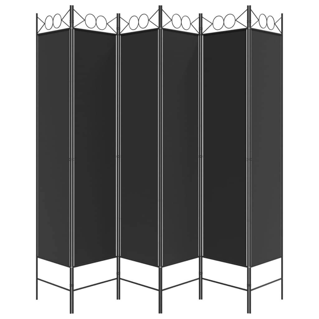 6-Panel Room Divider 240x200 cm Fabric in black, versatile privacy screen for bedroom or window, durable and breathable material