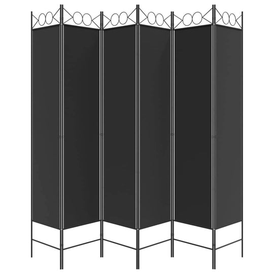 6-Panel Room Divider 240x200 cm Fabric in black, versatile privacy screen for bedroom or window, durable and breathable material