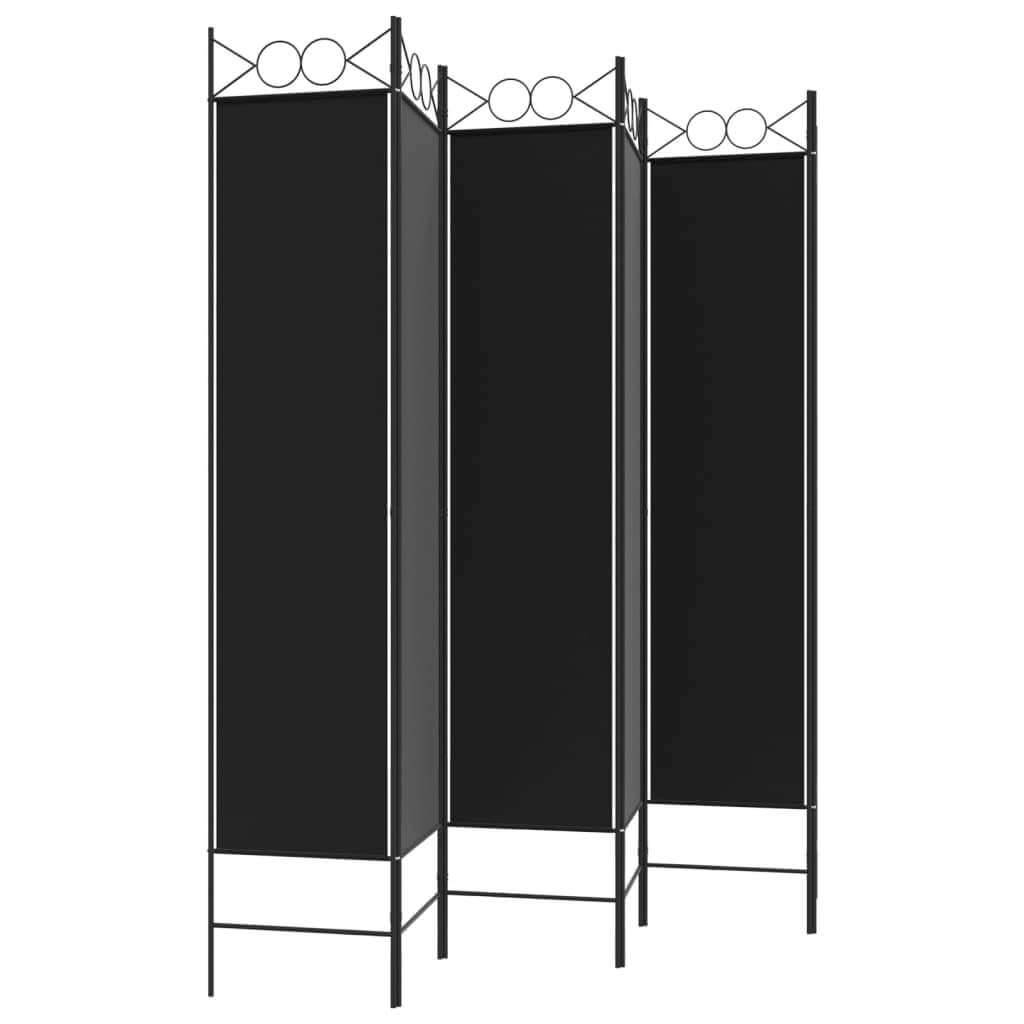 6-Panel Room Divider 240x200 cm Fabric, black fabric screen providing privacy and sun protection, versatile and durable design.