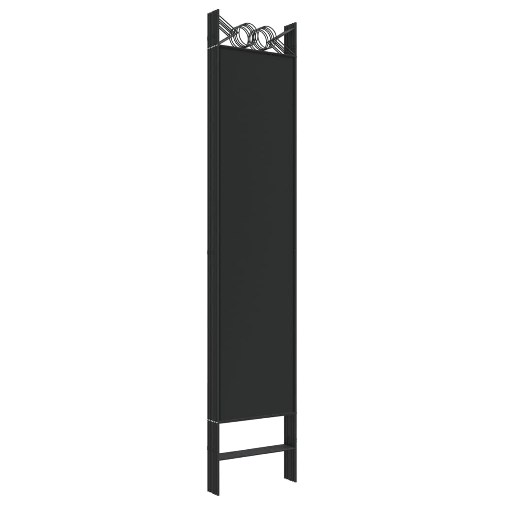 6-Panel Room Divider 240x200 cm Fabric in black with decorative top, ideal for privacy and sunlight blocking.