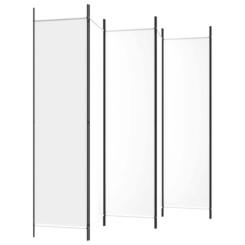 6-Panel Room Divider 300x200 cm Fabric in modern design, stylish white folding screen for home or office.