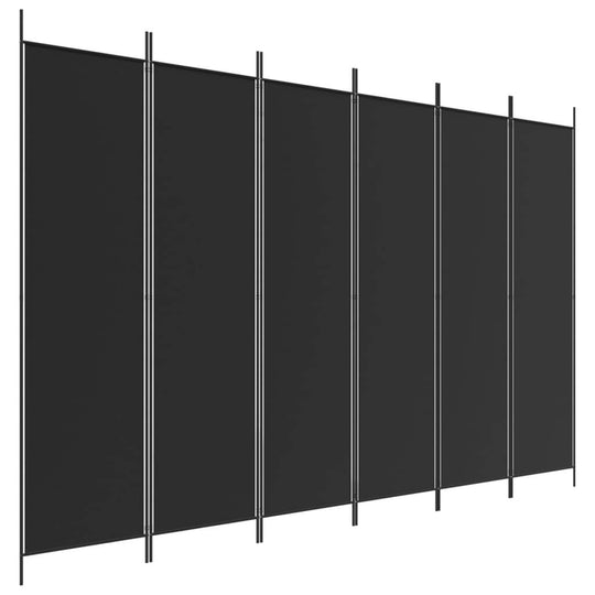 6-Panel Room Divider 300x200 cm Fabric in sleek black design for stylish room separation and privacy.