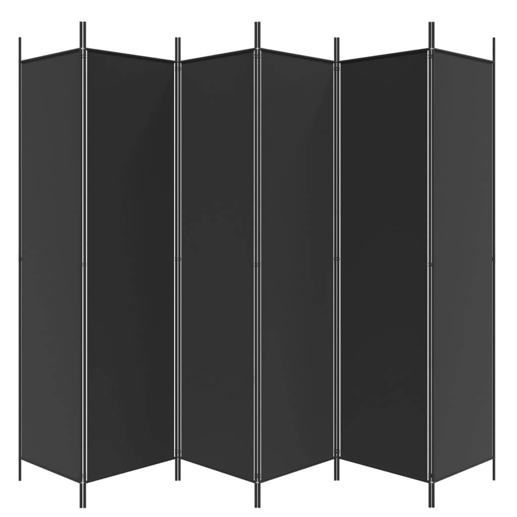 6-Panel Room Divider 300x200 cm Fabric in sleek black design for privacy and stylish interior separation.
