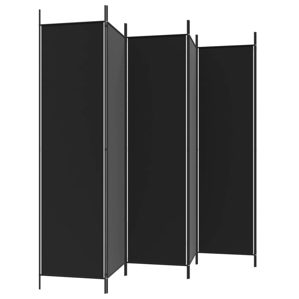 6-Panel Room Divider 300x200 cm Fabric in sleek black, designed for privacy and stylish space division.