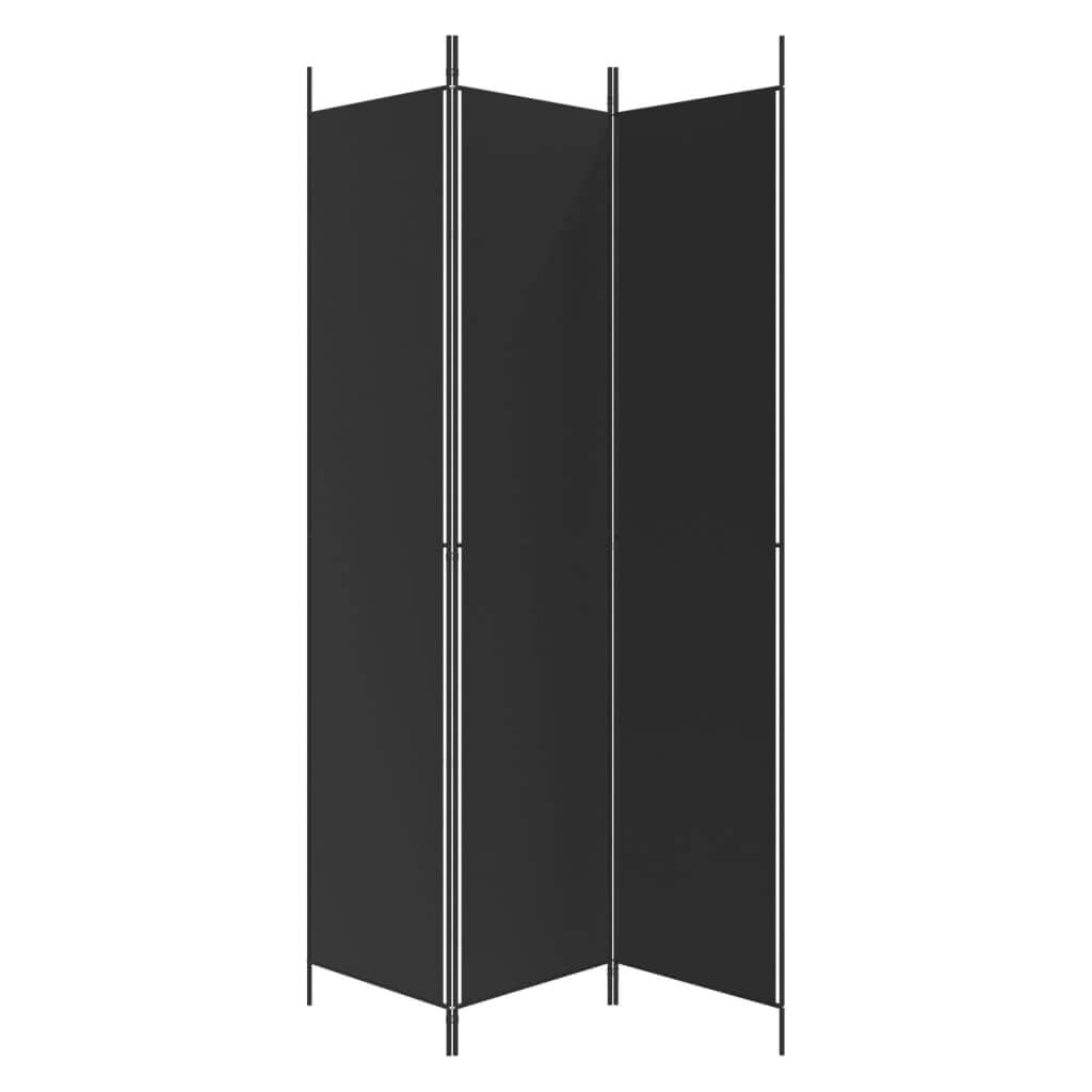 3-Panel Room Divider 150x220 cm Fabric in black, ideal for creating private spaces and blocking sunlight.