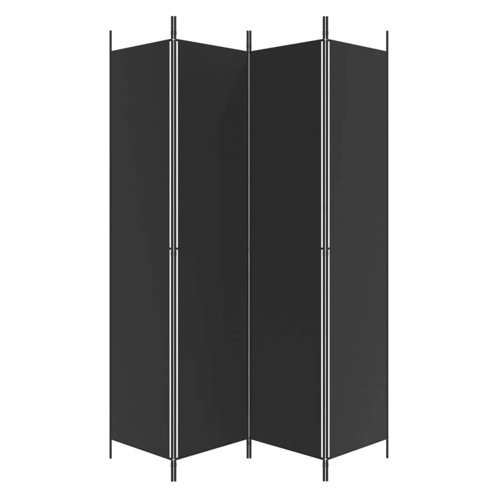 4-Panel Room Divider 200x220 cm Fabric, black durable fabric screen for privacy, versatile use in rooms and windows.