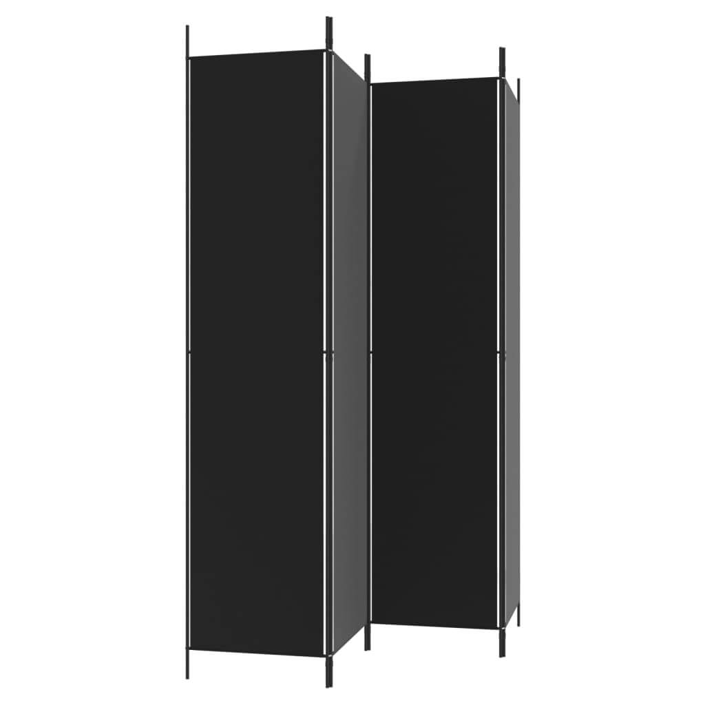 4-Panel Room Divider 200x220 cm Fabric in black, versatile partition screen for privacy with durable, breathable material.