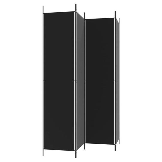 4-Panel Room Divider 200x220 cm Fabric in black, versatile partition screen for privacy with durable, breathable material.