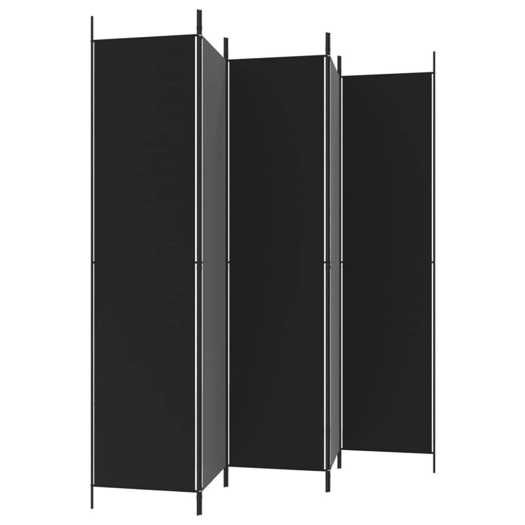 5-Panel Room Divider Black 250x220 cm Fabric