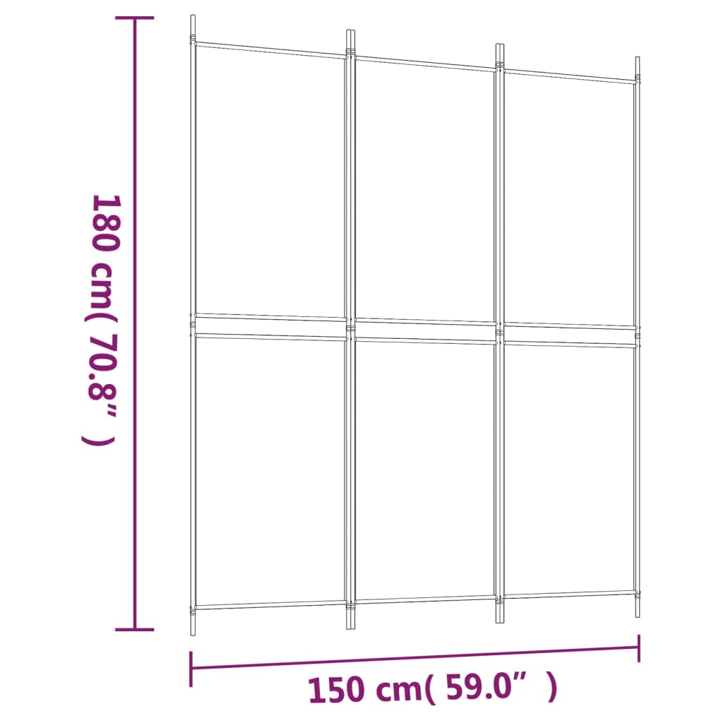 3-Panel Room Divider Brown 150x180 cm Fabric