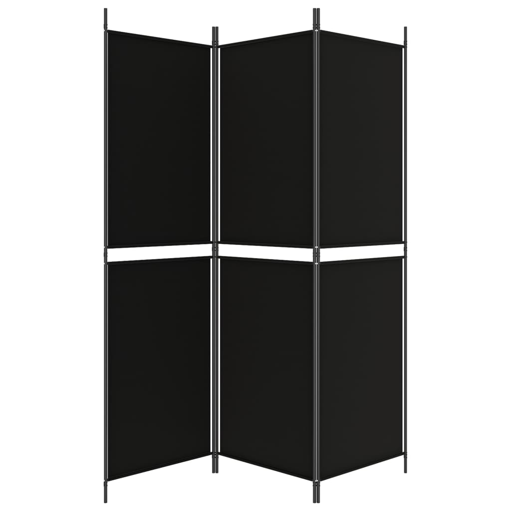 3-Panel Room Divider Black 150x180 cm Fabric