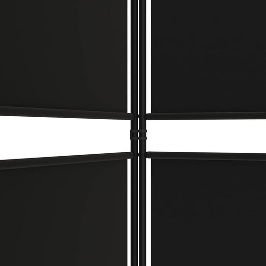 Close-up of 3-panel black room divider showing durable fabric and sturdy frame design, ideal for privacy and stylish décor.