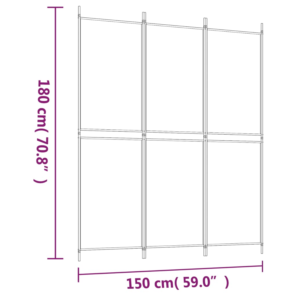 3-Panel Room Divider Black 150x180 cm Fabric