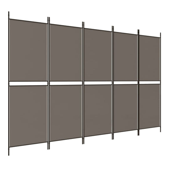 5-Panel Room Divider 250x180 cm Fabric in grey, durable and breathable material, ideal for privacy and sunlight blocking.