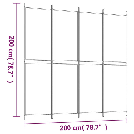 4-Panel Room Divider White 200x200 cm Fabric