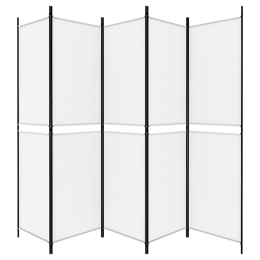 5-Panel Room Divider 250x200 cm Fabric, versatile and durable for privacy and sun protection, white with black frame.
