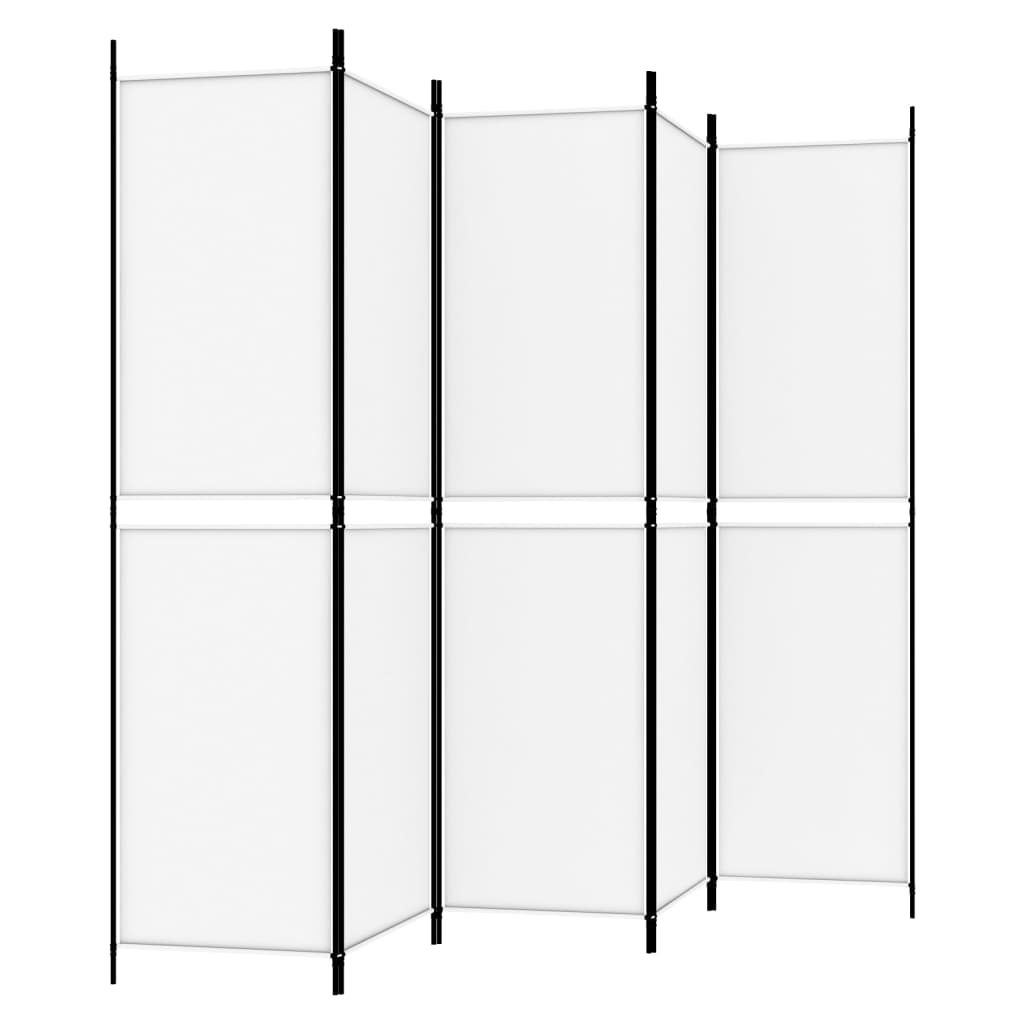 5-Panel Room Divider 250x200 cm Fabric in white with black frame, providing versatile privacy and sunlight blocking solutions.