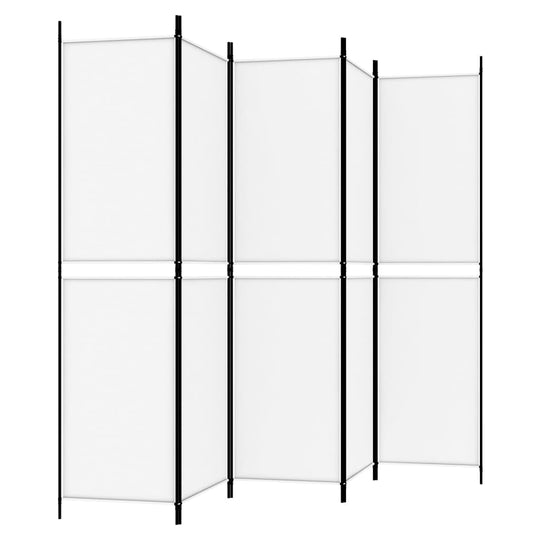 5-Panel Room Divider 250x200 cm Fabric in white with black frame, providing versatile privacy and sunlight blocking solutions.