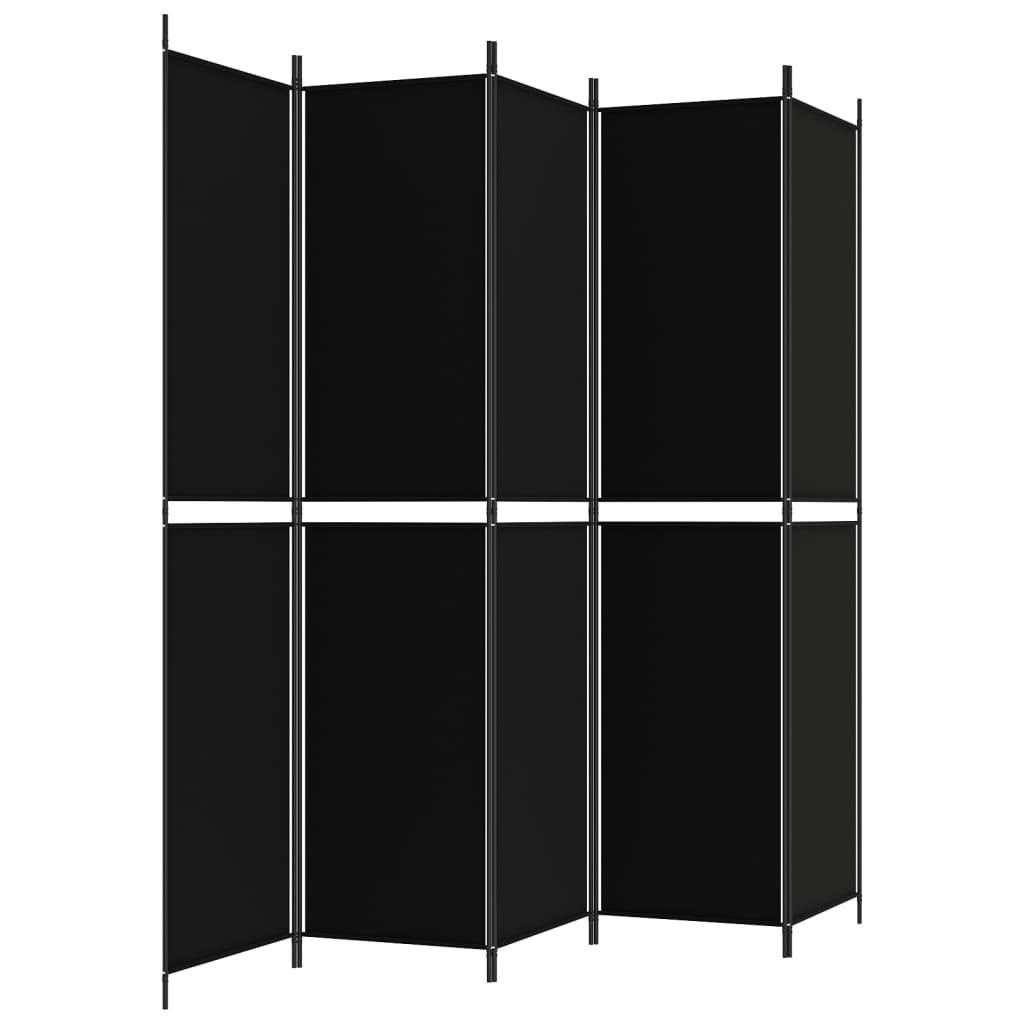 5-panel black room divider fabric screen, 250x220 cm, ideal for privacy and light blocking in any room setting.