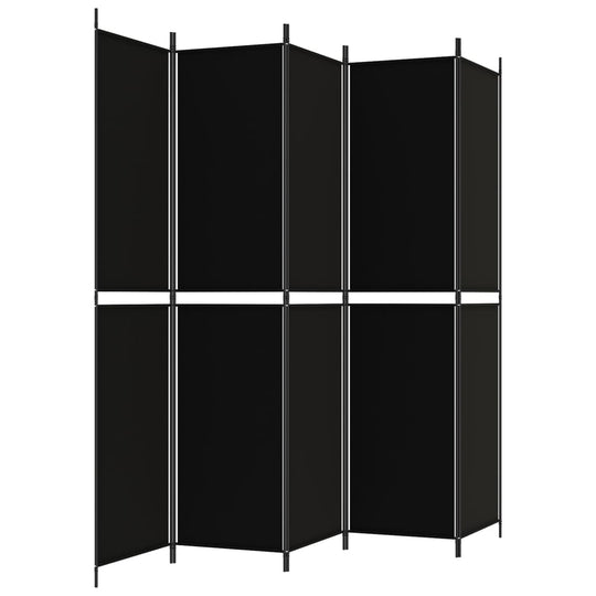 5-panel black room divider fabric screen, 250x220 cm, ideal for privacy and light blocking in any room setting.