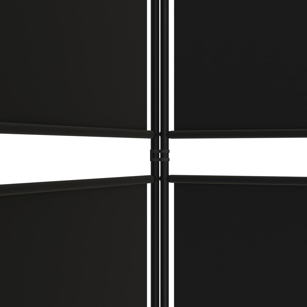 Close-up of a black 5-panel room divider fabric screen showcasing the sturdy frame and clean design details.