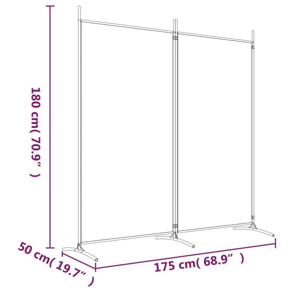 2-Panel Room Divider 175x180 cm Fabric dimensions illustration with height 180 cm and width 175 cm.