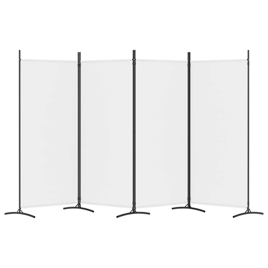 4-Panel Room Divider 346x180 cm Fabric, versatile privacy screen, white durable fabric on black frame ideal for home or office use