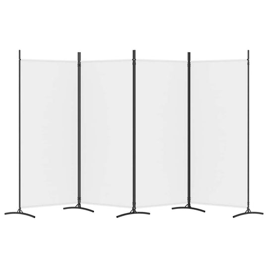 4-Panel Room Divider 346x180 cm Fabric, versatile privacy screen, white durable fabric on black frame ideal for home or office use