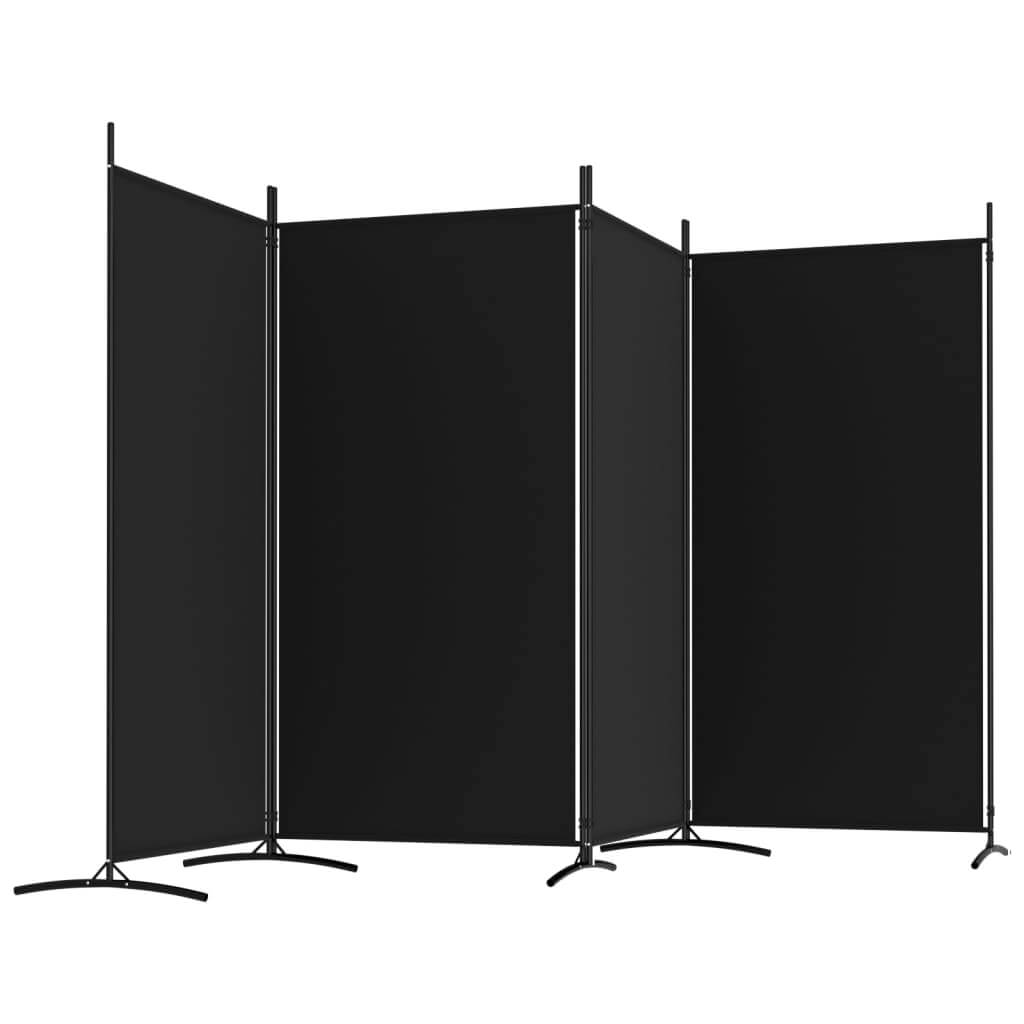 4-Panel Room Divider 346x180 cm Fabric in black, ideal for creating private spaces and blocking sunlight.