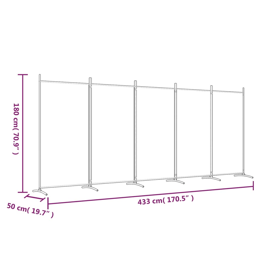 5-Panel Room Divider 433x180 cm Fabric , Furniture -> Room Dividers , Decor -,Divider,Durable,Durable Construction,Furniture -,Home Decor,Interior Design,Modern Design,new-305021,Room Dividers,Space-saving,Unique Design,white