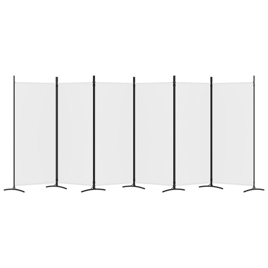 6-panel white room divider fabric screen, 520x180 cm, providing privacy and blocking sunlight in any space.