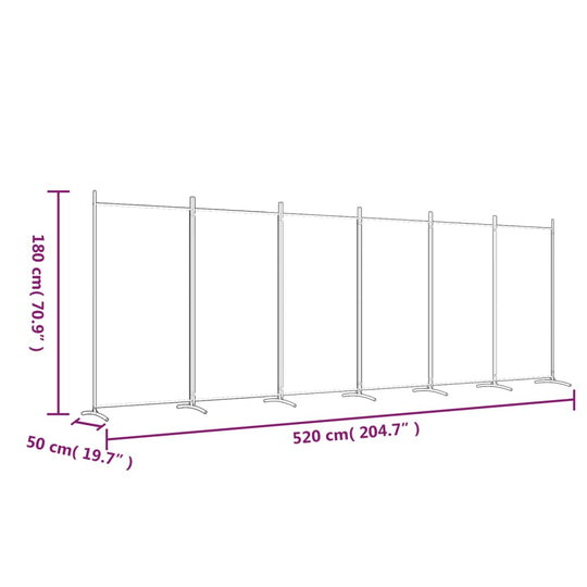 6-Panel Room Divider 520x180 cm Fabric , Furniture -> Room Dividers , Divider,Durable,eligant,Furniture -,gray,Home & Garden -,Luxury Furniture,Modern Design,new-305021,Room Dividers,Stylish,Unique Design,white