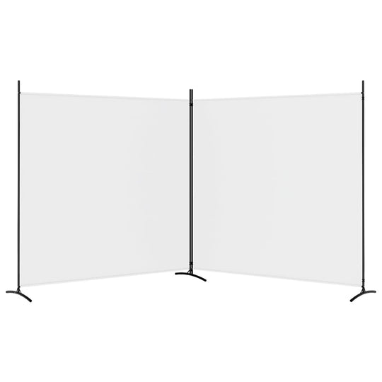 2-panel white room divider made of fabric, ideal for privacy and separating spaces, versatile furniture for home use.