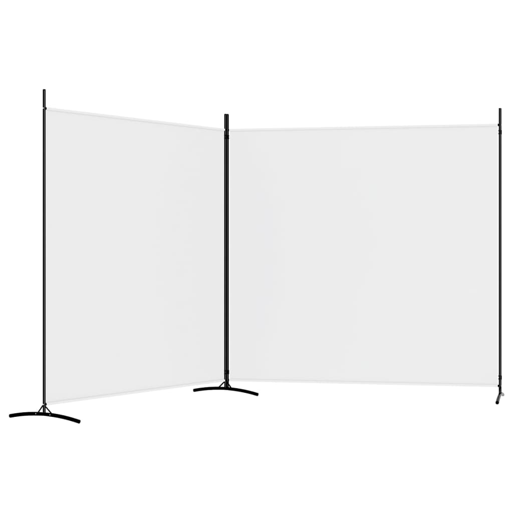 2-panel white room divider fabric screen with black supports, ideal for creating private spaces in any room.
