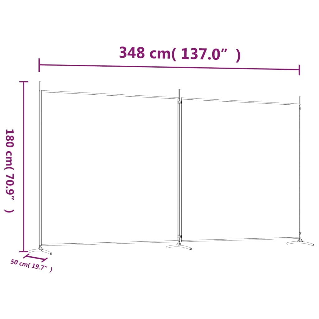 2-Panel Room Divider 348x180 cm Fabric dimensions diagram with height 180 cm and width 348 cm.