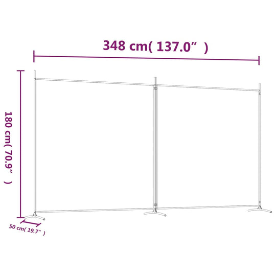 2-Panel Room Divider 348x180 cm Fabric dimensions diagram with height 180 cm and width 348 cm.