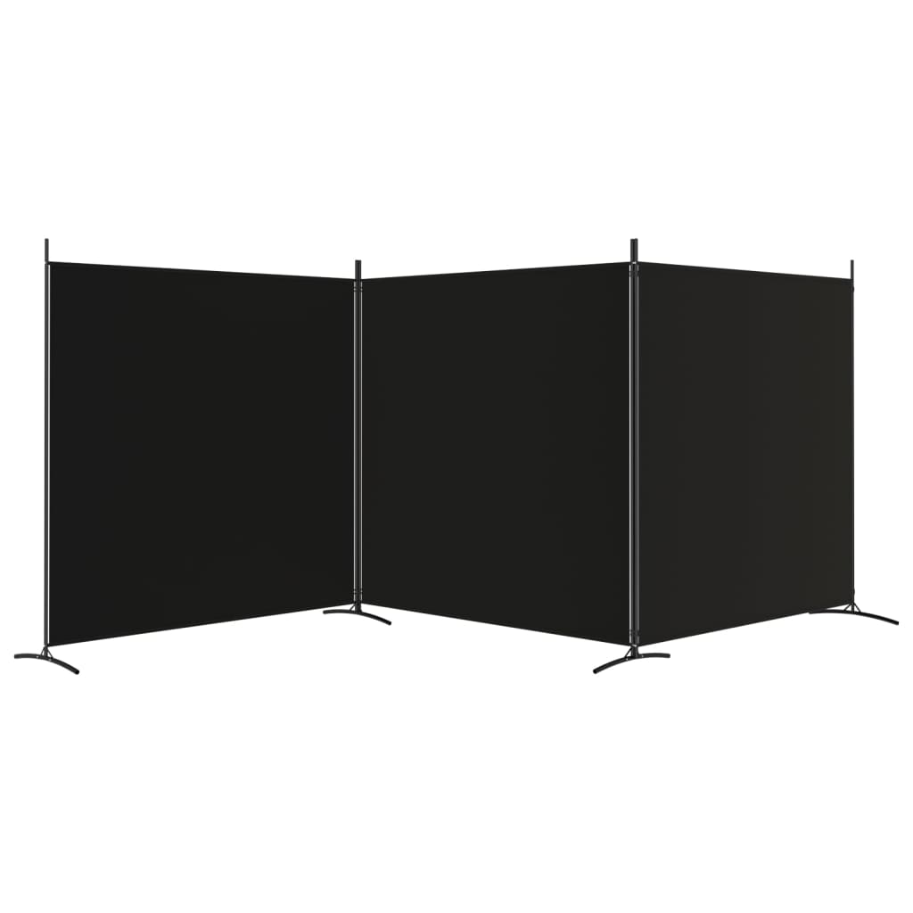 3-Panel Room Divider 525x180 cm Fabric in black, ideal for creating private spaces and blocking sunlight.