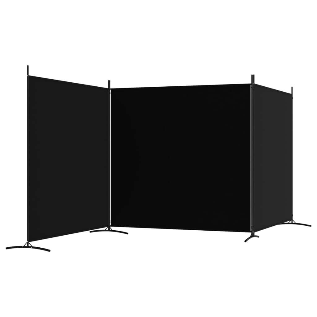 3-Panel Room Divider 525x180 cm Fabric in black, providing privacy and style for any room.