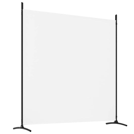 4-Panel Room Divider  698x180 cm Fabric, white fabric room separator with black supports, ideal for privacy.