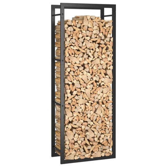Firewood Rack Matt 50x28x132 cm Steel filled with neatly stacked logs, showcasing durability and ample storage capacity.