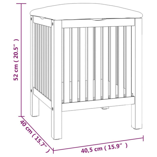 Bathroom Stool 40.5x40x52 cm Solid Wood Walnut with storage, shown in technical drawing, illustrating dimensions in centimeters.